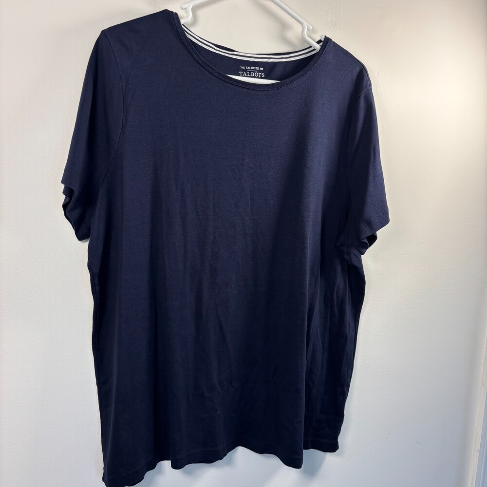 The Talbots Tee 100% Cotton Short Sleeve Womens 2x Navy Stretch Casual
